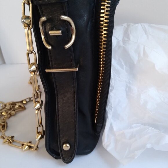 Gryson 'Willa' Black Calf Leather Long Studded Strap Shoulder Bag' - Picture 10 of 11